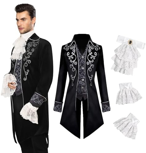 YQVGFBY Mittelalter Kleidung Herren Kostüme Mittelalter Steampunk Jacke, Gothic Frack Mantel, Viktorianische Frack Herrenkostüme für Männer, Halloween Piraten Vampir Cosplay (Kostüme B, 3XL)