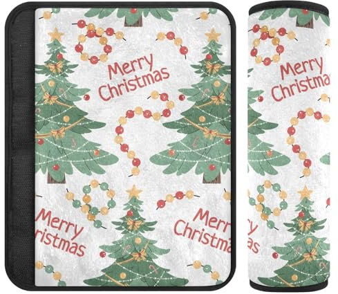 Confezione da 2 cuscinetti per cintura di sicurezza per auto, motivo albero di Natale, colore bianco, sottili, adatti per vari usi, cuscinetti per cinghie dello zaino