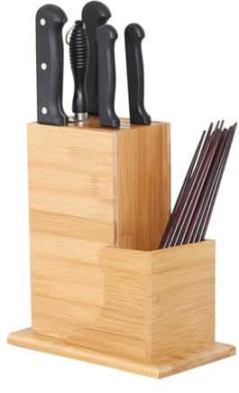Portacoltelli da Cucina in Bambù, Organizer Orizzontale Antiscivolo | Casa e Cucina, Struttura Stabile che Non Si Ribalta, Inserimento Ordinato delle Lame, Finitura Naturale