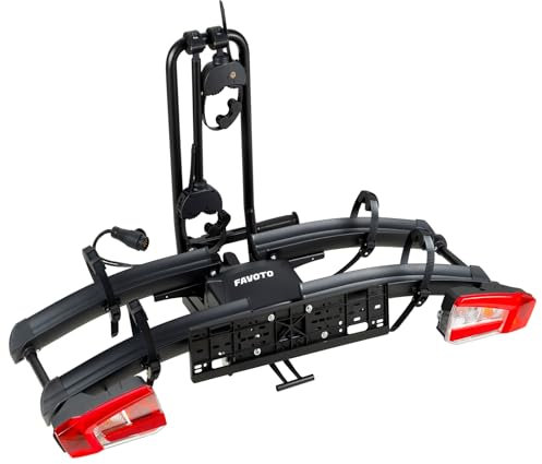 Favoto EBIKE Fahrradträger Anhängerkupplung Klappbar – Heckträger für 2 Fahrräder bis 60kg Rennrad & MTB mit Diebstahlschutz Rücklicht & Nummernschildhalter 26x4.0