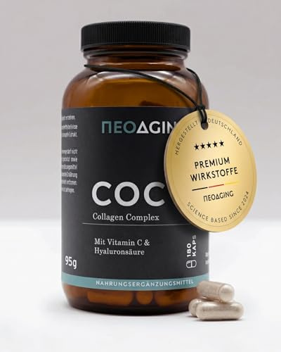 NEOAGING Collagen Complex - smarter Kollagen-Komplex aus Fisch - mit Vitamin C, Silicium & Hyaluronsäure - Premium Qualität - Geschmacksneutral & ohne Zusatzstoffe - Vorratspack mit 180 Kapseln