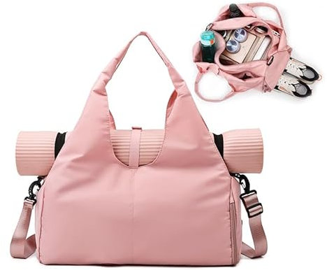 Fullishment Yoga-Sporttasche, große Kapazität, Turnbeutel mit Yogamattenhalter, wasserabweisend, Workout-Tasche für Reisen, Workout, Alltag, Pink