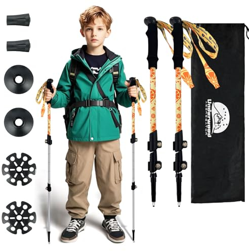 Underwood Aggregator Collapsible Kids Trekking Poles - Lightweight Adjustable Hiking Sticks 2 Pack, Collapsible Aluminum Poles for Children, Retractable Design for Hiking/Skiing (Ages 6-12)