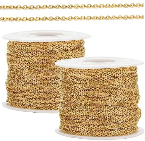 2 st guldfyllda kedjor 6,5 fot guldkedja för smyckestillverkning rostfritt stål pläterade kabellänkrullar för anpassat armband och halsband gör-det-själv