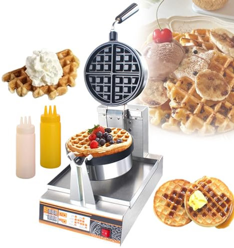 lilishangmao Waflera Comercial De Doble Cara, Waflera Redonda Profesional De 1200 W - Placas Antiadherentes - Diseño De Pantalla Digital - Ideal para Postres, Pastelerías Y Chefs Domésticos
