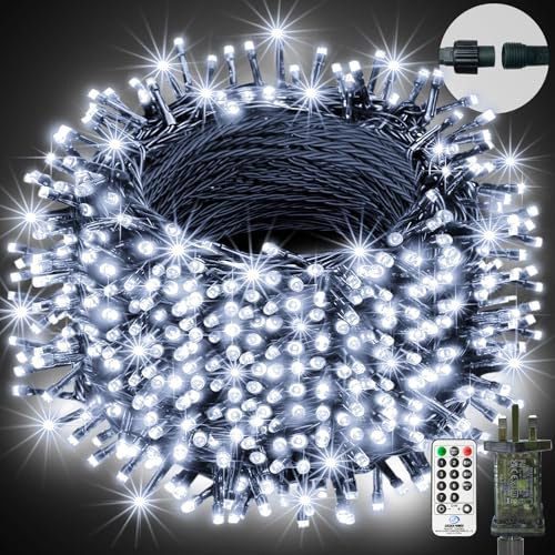 btfarm 20M 200LED Christmas Fairy Tree Lights with Remote, Outdoor Xmas Lights Mains Powered, 8 Modes Timer Waterproof String Light for Indoor, Outside, Garden, Party, Wedding Decoration, Cool White