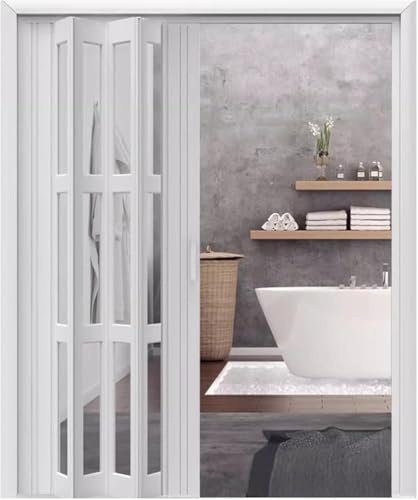 Akkordeon-Tür, Küche, Badezimmer, PVC-Falttür, Innenschrank, Schiebetür, Raumteilertür mit transparenter Platte (Größe: 61 x 101 cm)