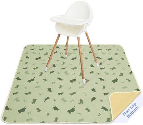 Unicorn Castle Tapis de Chaise Haute Enfant 107x117cm, Tapis Imperméable Lavable Antidérapant, Splash Mat Pliable et Portable pour Divers Repas et Protection du Sol,Light Green Dinosaur