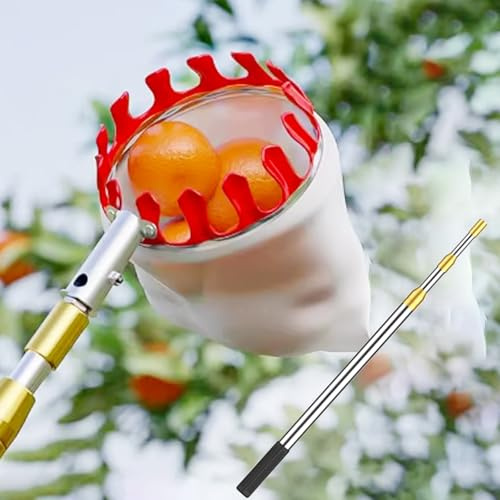 BCJMKDX cueilleur de Fruits, Cueilleur d'arbres fruitiers avec Panier, cueilleur de Fruits télescopique en Acier Inoxydable, cueilleur de figues for abricots, poires, Oranges, Multiples(2.1m)