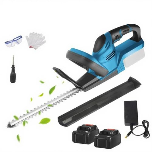 Taille Haie 2 Batterie, Taille Haie sans Fil avec Batterie, Diamètre de Coupe de 3/4 Pouces, Taille-Haie Electrique pour DéSherberger, éLaguer Les Arbres, Arbustes (Bleu)