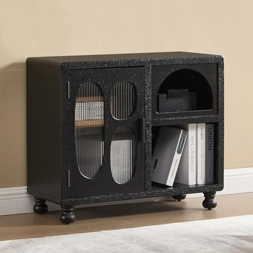 chairus Credenza da Soggiorno in MDF con 3 Scomparti Mobile Basso con Gambe in Legno Credenza Contenitore Moderna Design per Cucina/Camera da Letto/Studio, Nero