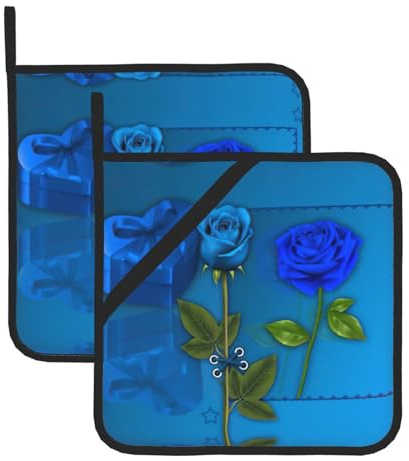 Set di presine da forno grandi con rose da giardino, resistenti al calore, presine quadrate, 20,3 cm