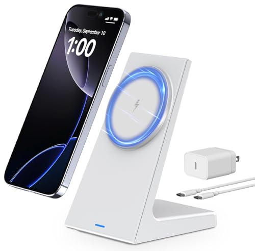 Wireless Charger-Magnetic Charger for iPhone 17/16/15/14/13/12 Series & AirPods 4/3/2/Pro 2/Pro,Slim & Non-Slip Wireless Charger iPhone for Desk, Nightstand, Travel (White)