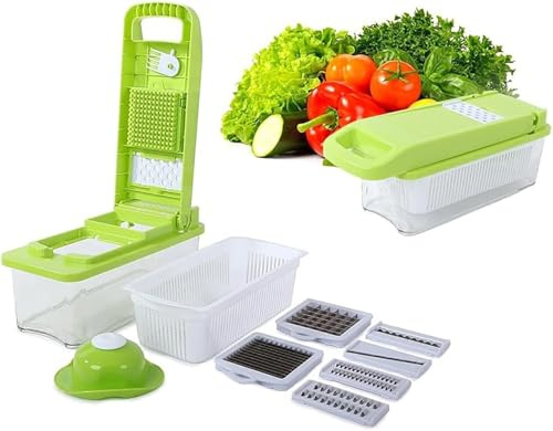 Daily-Max Mandolina Per Verdure MAX-6076 7-in-1 – Tagliaverdure Manuale Multifunzione: Affetta Verdure, Tritatutto, Grattugia Con Lame In Acciaio Inox Intercambiabili