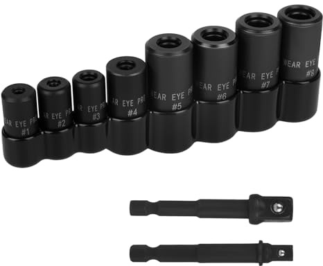 Fukaisu 8pcs 70500 Tap Socket Set, with 2 Extension Rod & 1 Storage Cover 3 Sizes Faucet Thread Socket Set for 1/4 & 3/8 Drive External Metric Tap Adapter Ideal for Wrench Use