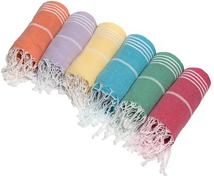 Nestoho 6-Piece Turkish Beach Towel Set – 100% Pure Turkish Cotton, Sand-Free Towel, Picnic, Blanket or Bath Towel, Quick Dry & Lightweight (6 Summer-Color)