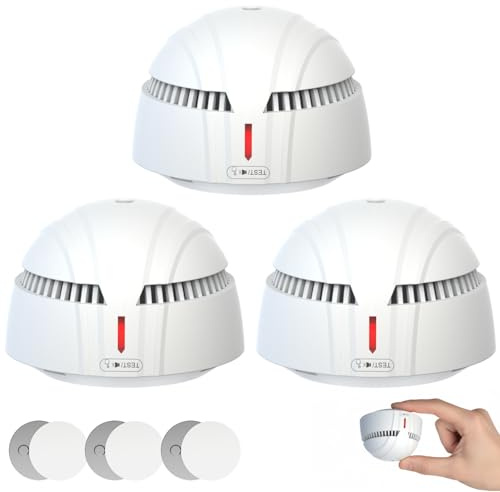 DAYTECH Mini Detecteur de Fumée avec 10 Ans Pile– Installation Facile Alarme Incendie détecteur fumée sans Percage avec Support Magnétique, Idéal pour Maison, Appartement et Location (Lot de 3)