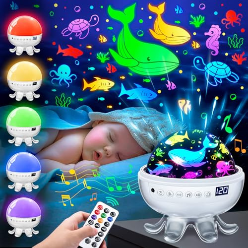 COOLNIGHT Einschlafmusik Sternenhimmel Projektor Kinder – White Noise Machine, 30 Klängen & Weißem Rauschen, 4 Filme& 31 Farben Nachtlicht, Fernbedienung& Timer,ideales Spielzeug&Geschenk ab 3 Jahren