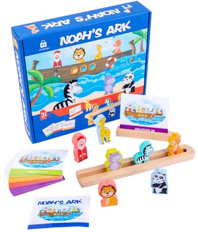 WEKAMOS Juego de Bloques Educativos de Madera Arca de Noé para Niños y Niñas, Tamaño Mediano, Juguete de Clasificación y Rompecabezas, Entrenamiento Lógico y Desarrollo Cognitivo,