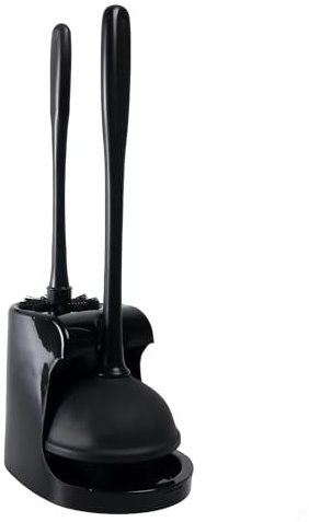 Toilet Plunger and Bowl Brush with Holder Set, Black | Toilet Brush and Plunger Set for Bathroom Cleaning