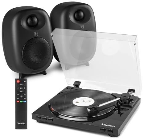 Audizio RP310 Vinyl Record Player with Auto Return & MP3 Recording, Active Bluetooth Bookshelf Speakers, Optical AUX USB, Hi-Fi Stereo System for Home Audio, Modern Turntable with Speakers