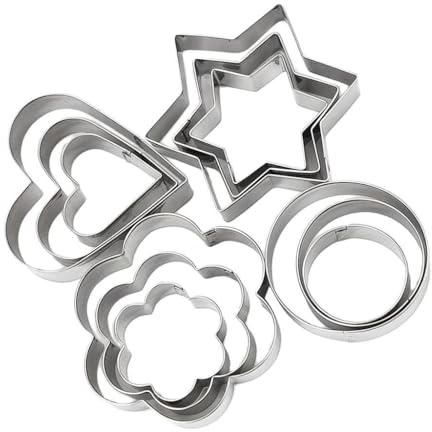 wueiooskj Heterotypisk kakformsats multifunktionell och återanvändbar design hjärtformad kakform lätt att rengöra 12 st kakformar dessertformar rostfri