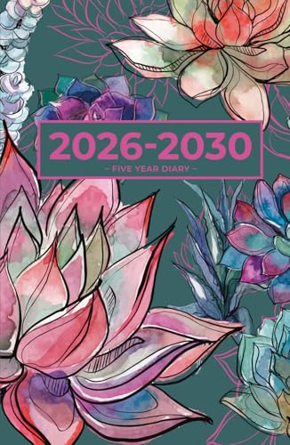 5 Year Diary 2026-2030 A5 | Gorgeous Vibrant Succulent Garden Hardback: Month to View Planner with UK Holidays, Vision Board, Moon Phases, Birthdays & Celebrations, Contacts, Passwords (Five Years)