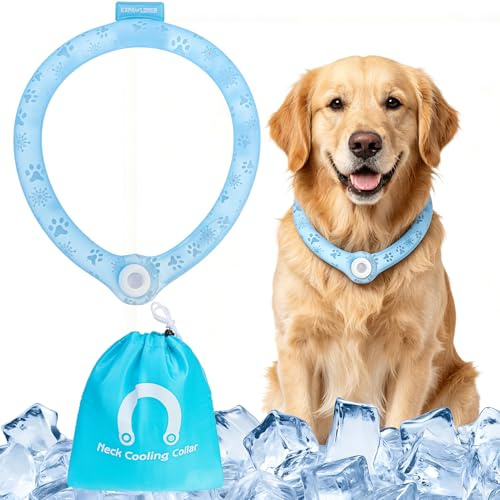 EXPAWLORER Dog Cooling Bandana - PCM Physical Instant Cooling Dog Collar, Chill Out Pet Cool Bandanas Summer Ice Neck Cooler Scarf for Small Medium Large Dogs, Blue Large