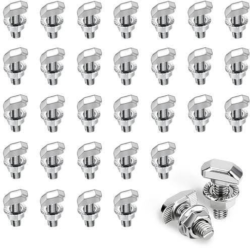 Tornillos de cabeza de martillo M6 x 16 de acero inoxidable 304, 30 unidades + 30 tuercas de brida para rieles de montaje fotovoltaicos