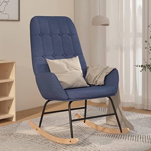LoogCape gungstol i blått tyg med stoppning och träfot, relaxfåtölj för vardagsrum, sovrum, balkong, barnrum och babyrum, bekväm gung- och amningsstol för avkoppling