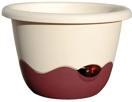 Mareta Blumenampel zum Aufhängen, 30 cm - Selbstbewässerungstopf mit Kette - Blumentopf aus Kunststoff für Innen- und Außenbereich, Elfenbein/Weinrot