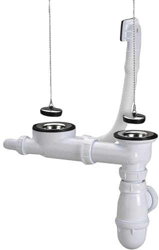 Vidage complet Ø70 avec siphon évier inox 2 cuves