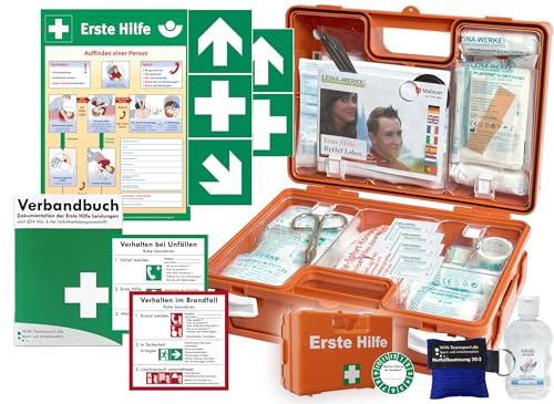 Erste-Hilfe-Koffer M1 -Komplettpaket - mit Notfallbeatmungshilfe für Betriebe - aktuelle DIN/EN 13157 inkl. Hygiene-Gel, 1. Hilfe Plakat + Aufkleber