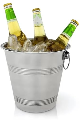 GEEZY Stainless Steel Ice Bucket with Handles – Multi-Functional Wine Cooler, Champagne and Beer Holder for Parties – Stylish Silver Design, 22 cm Diameter, Durable and Easy to Clean