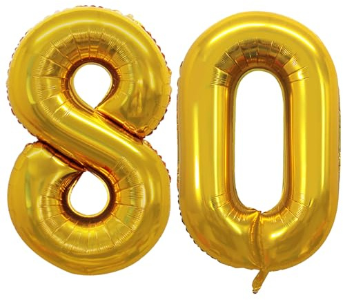 GOER Number 80 Balloons for 80th Birthday Party Decorations,42 Inch Jumbo Foil Helium Balloons for 80th Anniversary (Gold)