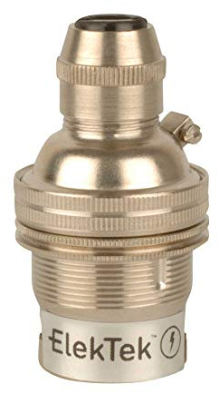 ElekTek B22 BC Bayonet Nickel Plated Brass Cord Grip Ceiling Pendant Unswitched Lamp Light Bulb Holder with Shade Ring - For use with Ceiling Rose and Lighting Flex (7mm Max. Dia.) - Made in UK