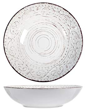 H&H Courtyard Set 6 Piatti Fondi, Stoneware, Bianco, 20 cm