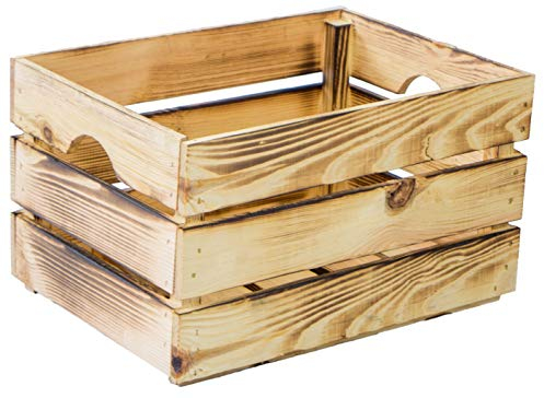 Kistenkolli Altes Land Aufbewahrungsbox Gemüsekiste Stapelkiste Stapelbox Holzkiste Weinkiste Obstkiste nachhaltig FSC zertifiziert (40x30x23cm, Geflammt)