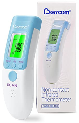 Berrcom Forehead Thermometer for Adults and Kids, Non-Contact Infrared Digital Thermometers for Fever, Room, and Object, Touchless Temperature Gun with Fever Alert