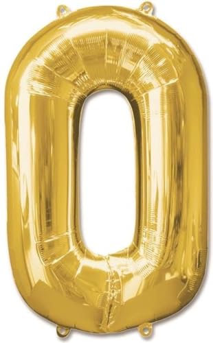 Folienballon XL 100cm mit aufblasbarem Strohhalm – Zahl 0 Gold – 10 Jahre Folienballon – 1 Meter groß mit Strohhalm – Mischung mit anderen Zahlen und/oder Farben innerhalb der Marke Jumada