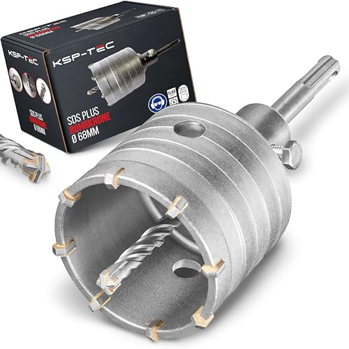 KSP-Tec ® Corona de perforación de 82 mm – Diseño reforzado – Resistente a los golpes – [dientes XXL] – 4 brocas de centrado – Broca de lata mm – Broca de perforación para mampostería y hormigón (82