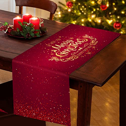 Weihnachten Tischläufer, wasserdichte Lang Rot Weihnachtsläufer Weihnachtstischdecke 180 x 34 cm, Rechteckige Weihnachtstischläufer Tischdecke für Weihnachten Tisch Deko