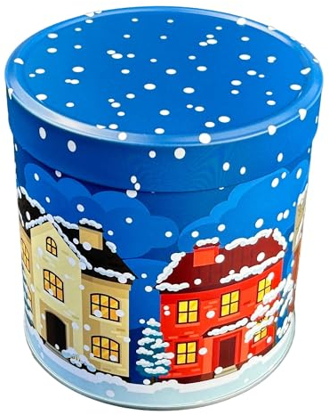 MediMuc runde Lebkuchendose mit Wintermotiv - lebensmittelecht - Weihnachtsmotiv mit mattem Schutzlack - Aufbewahrungsdose, Keksdose, Blechdose - Ø x Höhe: 11,7 x 12,0cm - Vol. ca. 1,2L