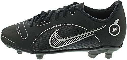 Nike Jr. Mercurial Vapor 14 Club MG Little/Big Kids' Multi-Ground Soccer Cleats, Black/METALLIC Silver-MEDIUM ASH, 36.5 EU