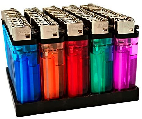 RevolutionLine - Mecheros Desechables con Piedra de fricción | Surtido de Colores | Encendedores con Rueda | Transparentes de plástico | Tamaño de Llama Ajustable | Dimensiones 9 x 12,5 x 13 cm (100)