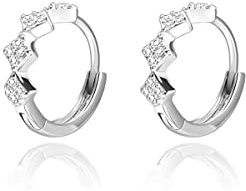 SLUYNZ 925 Sterling Silber Minimalistische CZ Kleine Creolen Ohrringe für Frauen Damen Geometrische Creolen Ohrringe Kleine Huggie
