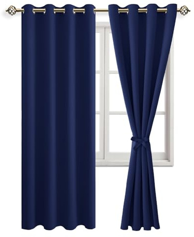 JIUZHEN Blickdicht Vorhänge Verdunkelung Thermovorhang Blau 228x140cm(HxB) | 2er Set Dunkelblau Verdunkelungsvorhang mit Ösen Raffhalter,Abdunkelnde Sonnenschutz für Schlafzimmer Wohnzimmer Kinderzimmer