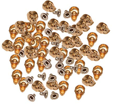 Trimming Shop Totenkopf-Nieten mit Nadel aus Metall, Totenkopf-Kopf-Nieten für Lederjacke, Kleidungsdekoration, DIY-Bastelprojekte, Punk- und Gothic-Zubehör, 9 mm x 15 mm, Gold, 100 Stück