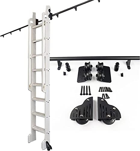 Schiebeleiter-Kit Rollbibliothek Leiter Schienenschiene | Rollleitern für Bücherregal, Lager, Barschrank, Set, mobiles Leiter-Hardware-Kit, für Loft Home Indoor (ohne Leiter)