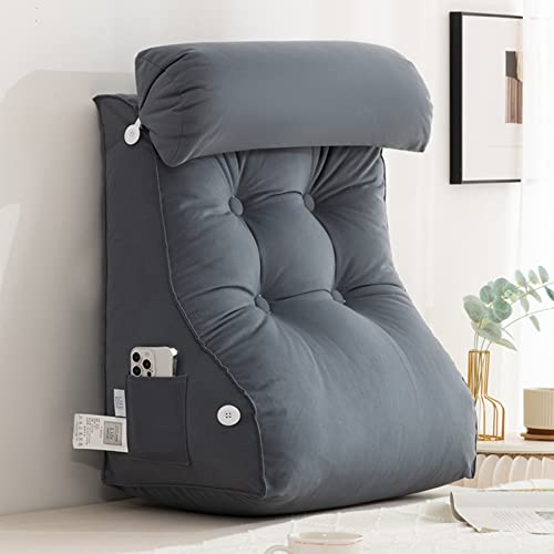 COYEUX Lesekissen,Bücherkissen für Bett,Rückenkissen mit Seitentasche,Große Fernsehkissen,Keilkissen mit Nackenrolle,zum Sitzen in Bett,Couch oder Boden (mit Kopfstütze)